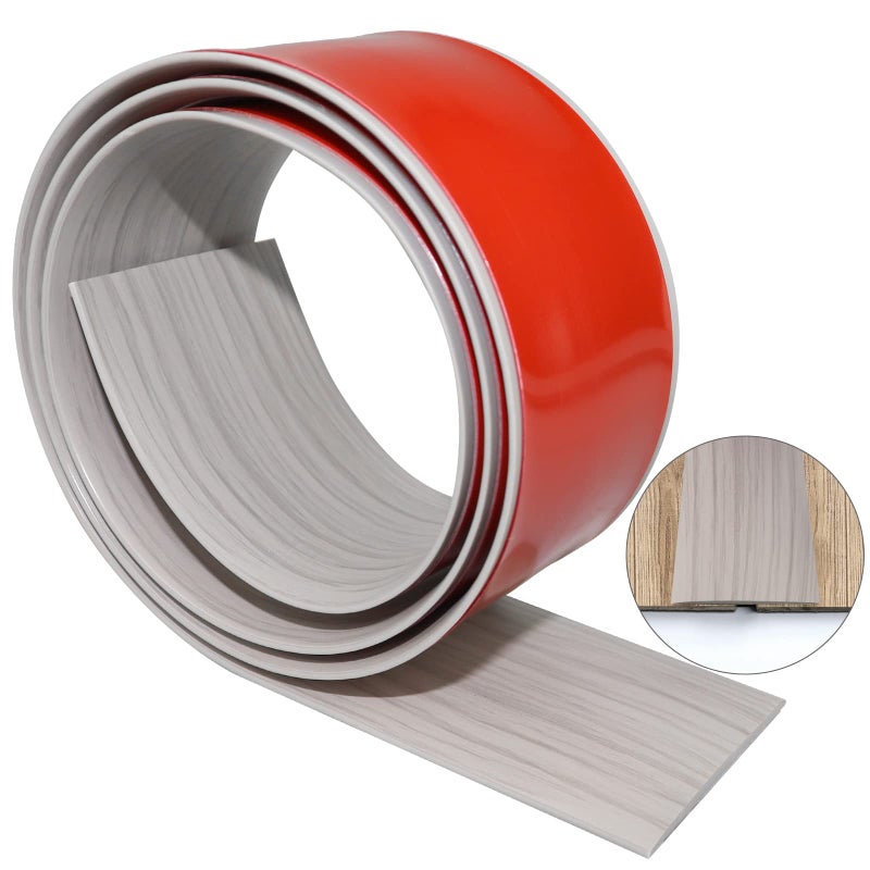 LSGCQ Floor Transition Strip 2"" Self Adhesive Flat Vinyl Flooring Transitions Strip with Strong Backing Wood Grain 5cm, 3.28FT, Grey Wood Grain - Image 1